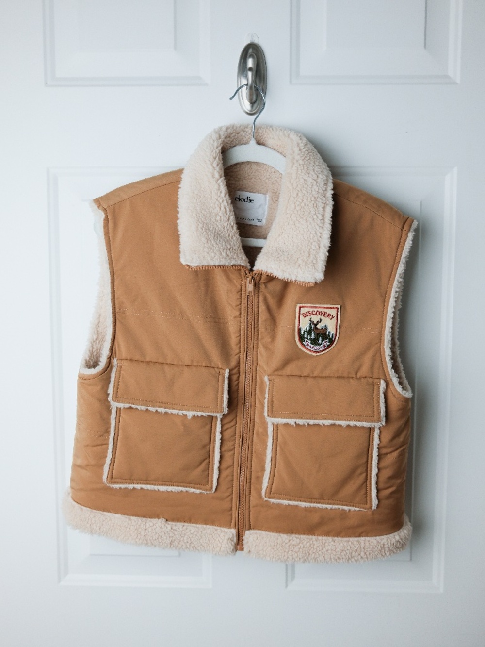 Elodie Sherpa Lined Utility Puffer Vest Tan Cream Women’s Size Small